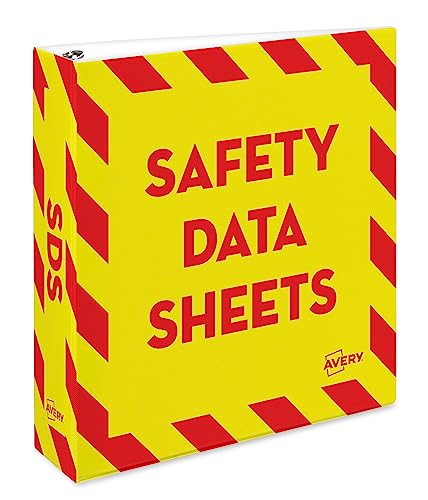 Avery Heavy-Duty Industrial SDS Binder, 2 One-Touch EZD Rings, 540-Sheet Capacity, Yellow/Red Border (18951) - size: 2", style: Heavy-Duty