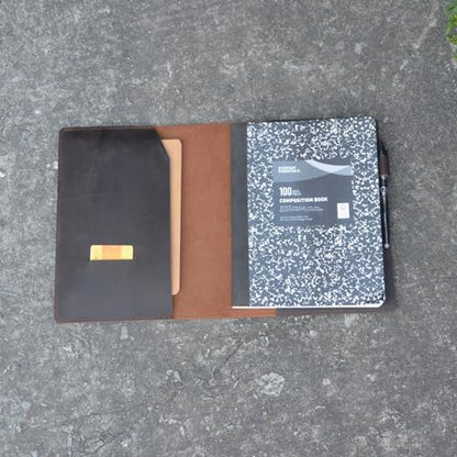 Genuine Leather Journal Notebook Cover Composition Notebooks 9.75" x 7.5", Gift For Student, Writing Diary for Writer Dark Brown - color: Dark Brown