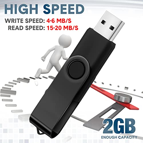 Aoriher 50 Pack USB 2.0 Flash Drives Bulk, Portable USB Thumb Drives with Lanyards, Swivel Flash Drives Thumb Drives for Office School Data Storage (Black, 128MB)