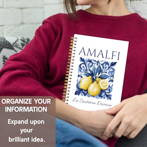 KAOWT Amalfi Coast Italian Lemon Notebook Journal, Mediterranean Tile Notebooks for Note Taking, Coastal Beach Ocean Journal, Botanical Lemon Hardcover Spiral Notebook 5.5x8.3in - color: Summer notbook-Lemon flower