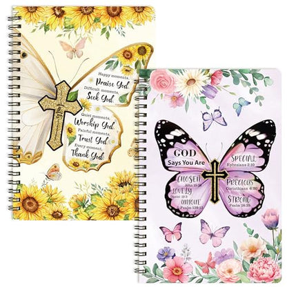 Xqumoi 2Pack A5 Floral Cross Butterfly Religious Spiral Notebooks - God Says You Are Bible Verse Ruled Journal Writing Hardcover Notebooks Christian Christmas Gift Sunday School Supplies - style: B-Butterfly