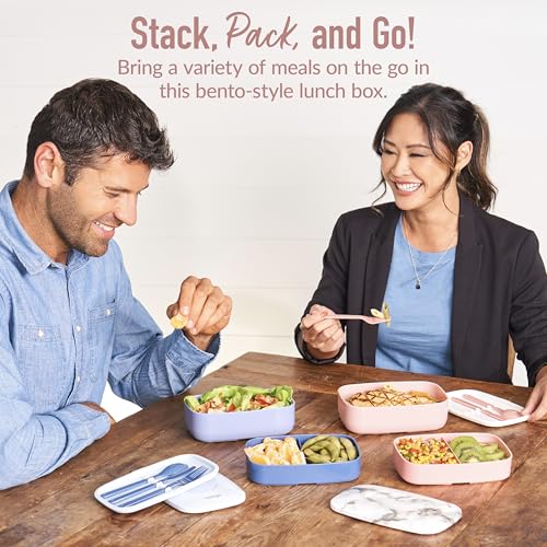 Bentgo Classic Stackable 3-Compartment Adult Bento-Style Lunch Box | Removable Utensil Set and Sealing Strap, BPA-Free, Food Container Ideal for Meal Prep, Work, and On the Go (Blush Marble) - color: Blush Marble