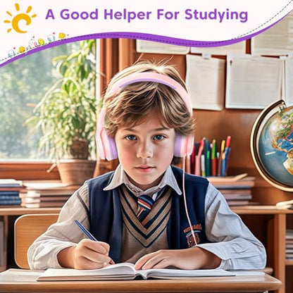 Kids Headphones with 3.5mm & USB C Headphones Kids for School, Over-Ear for Boys Girls, Foldable Headphone Built-in Mic, Safe Volume for iPad/Travel/Tablets/Classroom, Back to School gift(Pink) - color: Pink