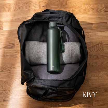 KIVY Slim Water Bottle 32oz Tritan - Lightweight & Shatterproof - BPA-Free | Reusable Tritan Water Bottle with Measurements - Leak Proof Bottle for Women & Men - Dishwasher Safe - Skinny Water Bottle - color: 01 Dark Green, size: 32 Ounces