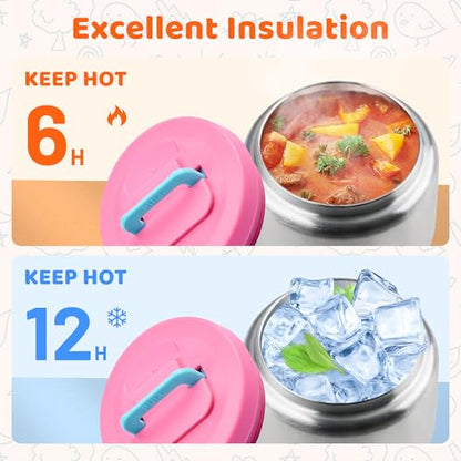 JXXM Lunch Box for Kids With 8oz Soup Thermo, Leak-proof Lunch Container with 2 Compartments, Thermo Food Jar Food Containers for Back to School Girls Boys (Pink) - color: Pink