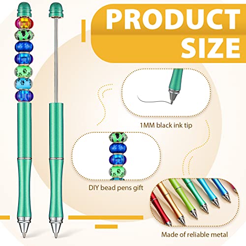 Chivao 50 Pieces Metal Beadable Pens Bulk Beaded Pens Black Ink Ballpoint with Refills Assorted Beadable Items for Focal Beads DIY Making Gifts Student Teacher Kids Women Business Office School