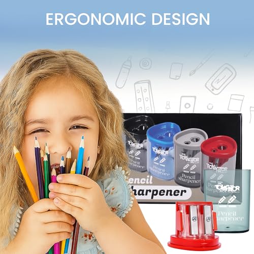 Manual Pencil Sharpener - 4 Pcs Dual Hole Premium Quality Pencil Sharpeners for Standard & Large Sized Pencils - Handheld Pencil Sharpener for Kids, Adults, Artists, Home & Office Uses