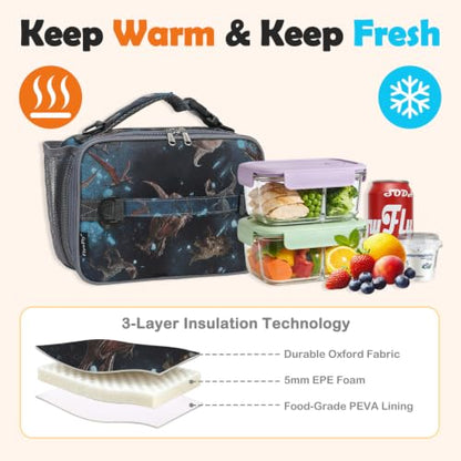 FlowFly Kids Lunch Bag, Durable Insulated School Lunch Box with Shoulder Strap and Bottle Holder, Water-resistant Thermal Small Lunch Cooler Tote for Teen Boys & Girls, MyDinosaur - color: MyDinosaur