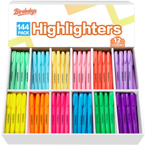 144 Pack Highlighters Bulk, 12 Assorted Colors Chisel Tip Highlighters, No Bleed Bright & Pastel Highlighter for School Supplies, Office Classroom Must Have for Adult Kids Teachers