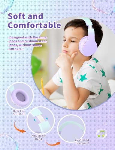 Bluetooth Kids Headphones,Wireless Kids Headphones Over Ear with Microphones,Stereo Sound ,10H Playtime, Foldable&Adjustable Children Headphone,Bluetooth Headset for Adults,School (Purple) - color: Purple