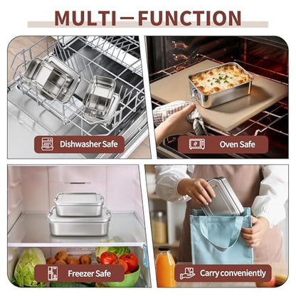 TeamFar 2 Pack Stainless Steel Bento Box, 28 & 47oz Metal Lunch Box | 3 Compartments for Adults/Kids, Lunch Food Containers for School/Work/Meal Prep, Leak-Proof & Dishwasher Safe, 850ML+1400ML - size: 850ML+1400ML