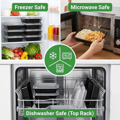 Meal Prep Containers 50 Pack with Lids, 32 Oz Food Storage Containers, BPA Free Reusable Plastic Boxes, Leakproof Microwave Freezer Dishwasher Safe for Home & Office - size: 32 oz