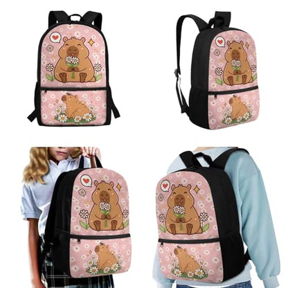 CLOHOMIN Daisy Capybara Girls Backpack and Lunch Box Set of 3 Primary School Bookbag for Boys with Lunch Bag Water Bottle Bag Kids Backpack Back to School Gifts, Pink - color: Daisy Capybara