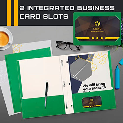 Better Office Products Green Paper 2 Pocket Folders with Prongs, 50 Pack, Matte Texture, Letter Size Paper Folders, 50 Pack, with 3 Metal Prong Fastener Clips, Green - color: Green