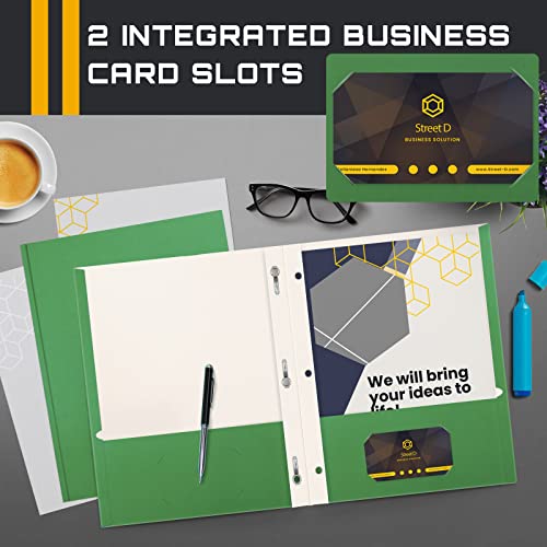 Better Office Products Green Paper 2 Pocket Folders with Prongs, 50 Pack, Matte Texture, Letter Size Paper Folders, 50 Pack, with 3 Metal Prong Fastener Clips, Green - color: Green