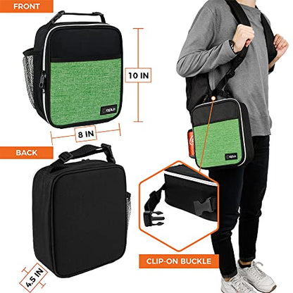 opux Insulated Lunch Bag for Kids Boys Girls, Small Compact Lunch Box with Wide Opening & Mesh Pockets, Reusable Lunch Pail for School, Work, Adults, Men, Women, Heather Green - color: Heather Green