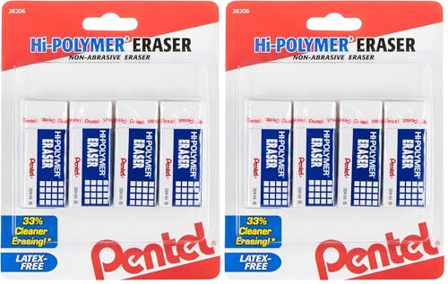 Pentel Hi-Polymer Block Eraser, Small | White | Pack of 8 | ZEH05BP4 - size: 4 Count (Pack of 2)