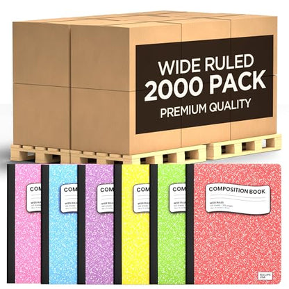 E-CLIPS USA Wide Ruled Composition Notebook Wide Ruled Hardcover Notebooks for School Supplies Notebooks Bulk Hardcover Notebook Pastel 100 Sheets 200 Pages 9.75” x 7.25” (2000Pack, Wide Ruled) - size: 2000Pack