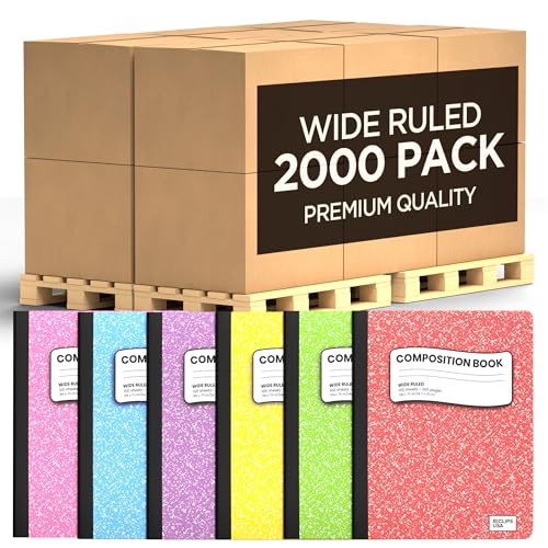 E-CLIPS USA Wide Ruled Composition Notebook Wide Ruled Hardcover Notebooks for School Supplies Notebooks Bulk Hardcover Notebook Pastel 100 Sheets 200 Pages 9.75” x 7.25” (2000Pack, Wide Ruled) - size: 2000Pack