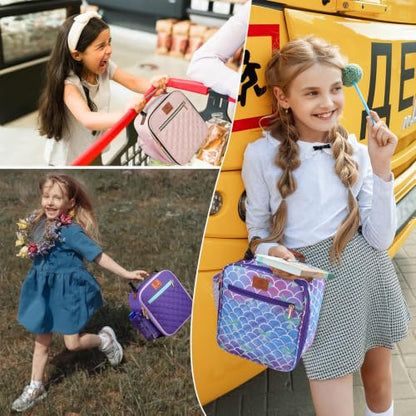 Genteen Kids Lunch Box Insulated Soft Mini Cooler with Bottle Holder, Lightweight Reusable Easy-Clean Lunch bag for Girls, Boys Back to School-Mermaid - color: Mermaid