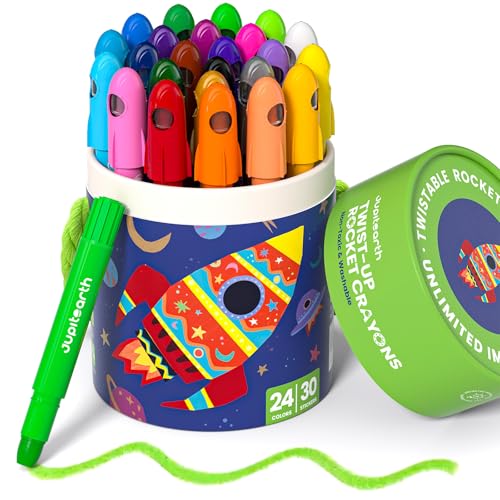 JUPITEARTH Silky Twist Crayons, 24 Colors Washable Crayons for Toddlers 1-3 | Non-Toxic Toddler Crayons with Storage Bucket, Easy-to-Hold & Unbreakable Washable Crayons for Toddler Coloring - color: 24 Colors