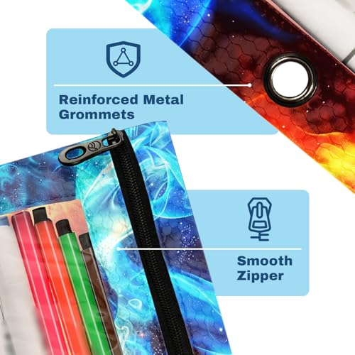 Football Pencil Pouch For 3 Ring Binder Clear Window Pencil Case For 3 Ring Reinforced Grommets With Zipper, 2 Pack - color: Football
