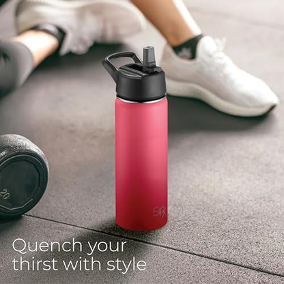 SipX™ 18 oz Insulated Water Bottle with 3 Lids – Leakproof Stainless Steel, Triple Insulated – Cold 24 Hours/Hot 12 Hours – Durable Bottle for School, Gym, Travel – Red - color: Red, size: 18 Ounces