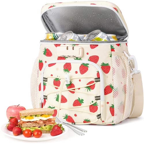 Lunch Bag with Combination Lock, Lunch Box for Men Women, Adjustable Shoulder Strap & Leakproof Soft Cooler for Commute, Travel & Gym - color: White
