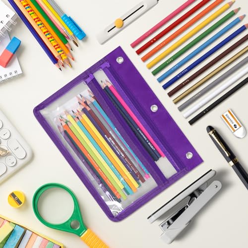 YoeeJob Pencil Pouch for 3 Ring Binder with 1.5 inch Expandable Large Capacity, Double Pockets Zipper Pencil Case, Pencil Binder Pouch for School Office Home,Purple - color: purple
