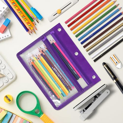 YoeeJob Pencil Pouch for 3 Ring Binder with 1.5 inch Expandable Large Capacity, Double Pockets Zipper Pencil Case, Pencil Binder Pouch for School Office Home,Purple - color: purple