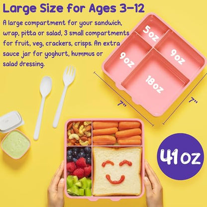 Fimibuke Kids Bento Snack Lunch Box with 4 Compartment, Insulated Lunch Bag, Stainless Steel Vacuum Thermo Food Jar, Ice Pack, Utensils Set, Birthday Gifts for Age 3-12 Back to School Toddler Girl Boy | Lunch Box Kids with 4 Compartment, Food Jar, Ice Pac