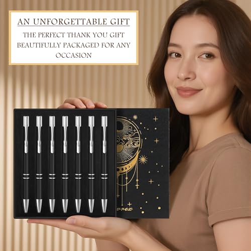 Luxury Black Gel Pens Set, 7 Pack Retractable 0.5mm Fine Point Metal Gel Pens with Smooth Black Ink, Executive Writing Pens in Premium Gift Box for Office, Business, Clients, Coworkers & Gifts - color: Black