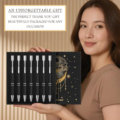 Luxury Black Gel Pens Set, 7 Pack Retractable 0.5mm Fine Point Metal Gel Pens with Smooth Black Ink, Executive Writing Pens in Premium Gift Box for Office, Business, Clients, Coworkers & Gifts - color: Black