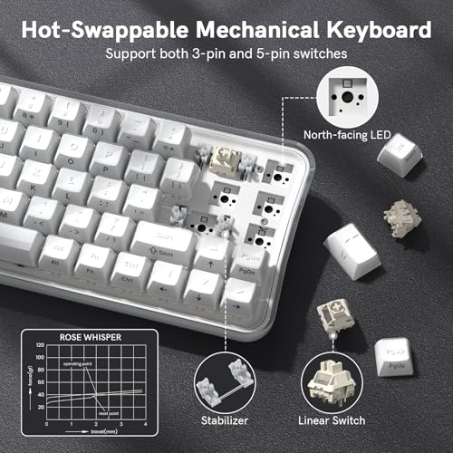 Womier Q61 PRO Wireless Keyboard with RGB Backlighting, 60% Mechanical Gaming Keyboard, Hot-Swappable Creamy Keyboard for PC, BT 5.0/2.4GHz/USB C, OEM Profile, Side-Engraved PC+ABS Keycaps - White - color: White