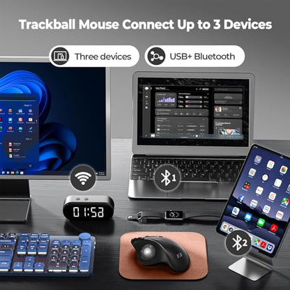 seenda Wireless Trackball Mouse, Ergonomic Bluetooth Rollerball Mouse Rechargeable, 3 Device Connection Optical Mice Adjustable DPI Thumb Control Mice Compatible for PC/Laptop/Windows/Mac - Black - color: Black
