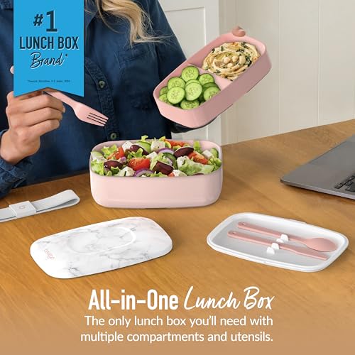 Bentgo Classic - Adult Bento Box, Stackable 3-Compartment Lunch Box with Removable Utensil Set and Sealing Strap, BPA-Free, Food Container Ideal for Meal Prep, Work, and On the Go (Blush Marble) - color: Blush Marble