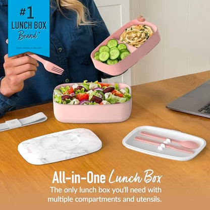Bentgo Classic - Adult Bento Box, Stackable 3-Compartment Lunch Box with Removable Utensil Set and Sealing Strap, BPA-Free, Food Container Ideal for Meal Prep, Work, and On the Go (Blush Marble) - color: Blush Marble
