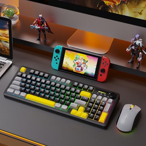 Wireless Keyboard and Mouse Combo Creamy with Number Pad for Desktop Mac iPad Bluetooth/2.4ghz/Wired Rechargeable Light up RGB Quiet Compatible with PC Laptop Tablet (Black) - color: Black