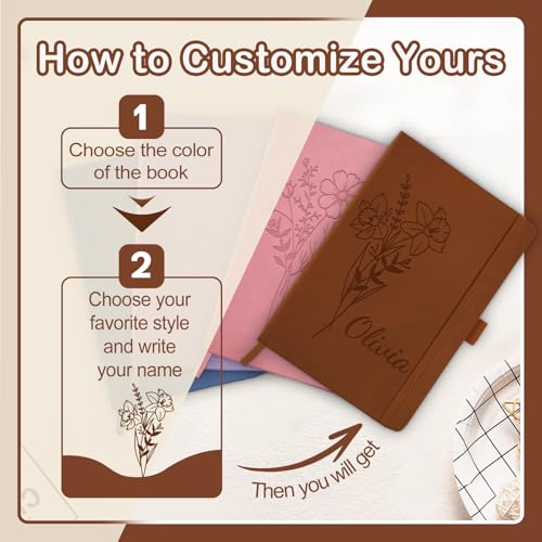 Personalized Journal Notebook with Birth Flower Name Custom Journaling Notebook for Women Daughter Birthday Customized College Ruled Notebooks Lined Journals Gift for Mothers Day Mom Her Graduation - color: Birth Flower-Engraved