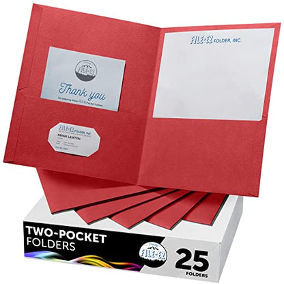 FILE-EZ Two-Pocket Folders, Red, 25-Pack, Textured Paper, Letter Size (EZ-32558) - color: Red, size: 25 Folders