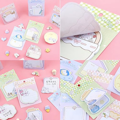 144 Sheets Cute Sticky Notes, Kawaii Cartoon Sticky Note with 12 Different Shapes, Mini Markers Flags Self-Stick Memo Pads for Students Supplies, Assorted Animals Memo Notes 2.4 * 2.4in