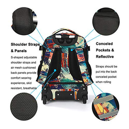 Tilami Rolling Backpack 19 inch with Lunch Bag Wheeled Laptop Backpack (Car Trip) - color: Surfing