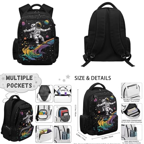 Galaxy Astronaut Backpack for Boys Girls Kids Backpack with Lunch Box Water Bottle Bag and Big Pencil Pouch 4PCS Soft Bookbag with 1 Compartments for School 17 inch Sturdy School Bag Gifts - color: Astronaut