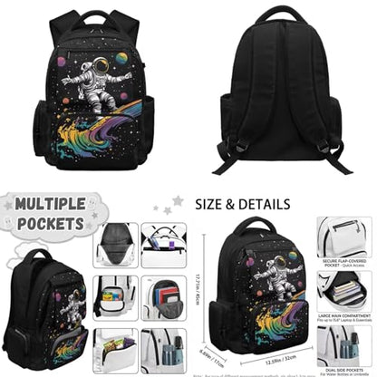 Galaxy Astronaut Backpack for Boys Girls Kids Backpack with Lunch Box Water Bottle Bag and Big Pencil Pouch 4PCS Soft Bookbag with 1 Compartments for School 17 inch Sturdy School Bag Gifts - color: Astronaut