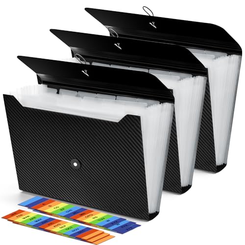 3Pcs Expanding File Folder, 13 Pockets Accordion File Holder Organizer, A4 Letter Size Paper Document Receipt Organizer Accordian Filing Folder - color: 3pcs-black+transparent