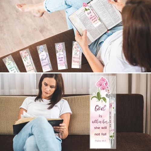 30 Sets Christian Bible Verse Pens Gifts Bulk with Bookmarks Inspirational Scripture Pens Religious Ballpoint Pen with Black Ink Floral Design for Prayers Women Church Gifts (Floral) - style: Floral