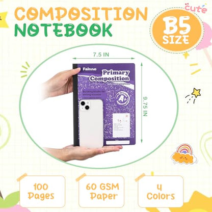 Fainne 30 Pack Primary Ruled Composition Notebook, Grade K-2 Journal 100 Pages, 7-1/2" x 9-3/4" Kindergarten Primary Drawing Story Notebook for Kids Drawing and Writing(Red, Green, Blue, Purple) - color: Red, Green, Blue, Purple