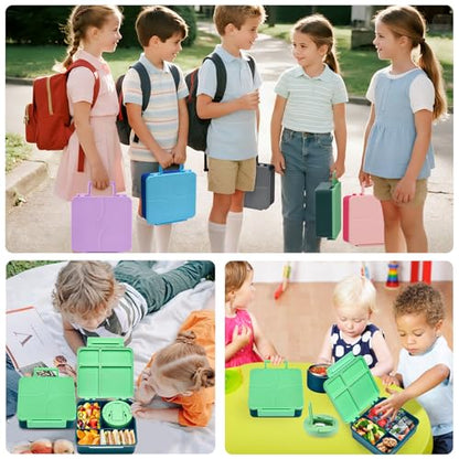 MAXSO Bento Lunch Box Set for Kids with 8 oz Soup Thermo, Leakproof Hot Food Container with 4 Compartments, Insulated Food Jar for Toddler Daycare Boys Girls School - Green - color: Green