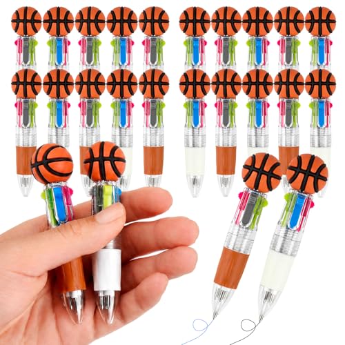 24 Pack Basketball Party Favors, 4-in-1 Multicolor Ballpoint Pens for Kids, Mini Retractable Basketball Pens, Goodie Bag Stuffers, Classroom Prizes, Birthday Gifts - style: Basketball