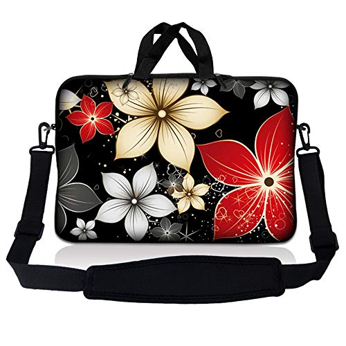 Laptop Skin Shop Neoprene Laptop Sleeve Bag Carrying Case with Handle and Adjustable Shoulder Strap Parent 1 - color: Black Gray Red Flower Leaves, size: 13 in – 13.3 in